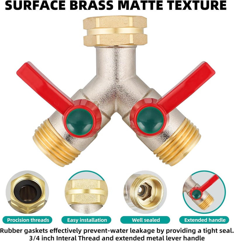 DINGBAI Garden Hose Splitter High Flow, 3/4”GHT Inlet Brass Heavy Duty Full Flow Hose Splitter 2-Way, Hose Y-Valve Faucet Splitter, Runner and Large Outlet with Extended Handle. - Image 5